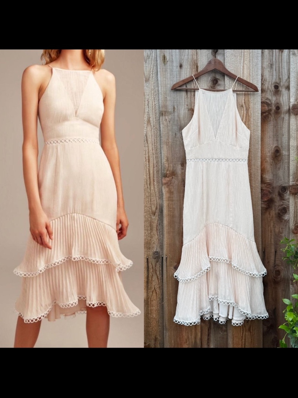 Creamy Peach Nude Too Close High-Neck Mermaid Midi Dress 🌿